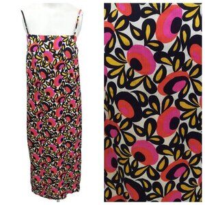 Vintage Floral Spaghetti Strap 60s Long Dress Size 14 Modern S Mod Boho Slit